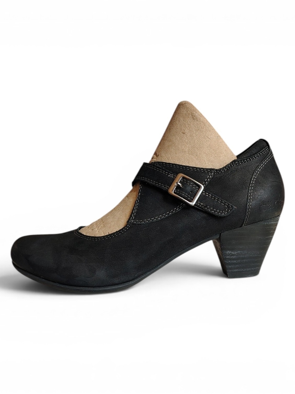 TAOS Studio Women's Mary Jane Black Leather Stacked Heel Shoes Size 8